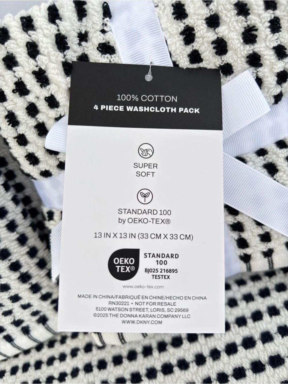NWT DKNY Set of 8 Black and White Checkerboard 100% Cotton Bath & Hand Towels